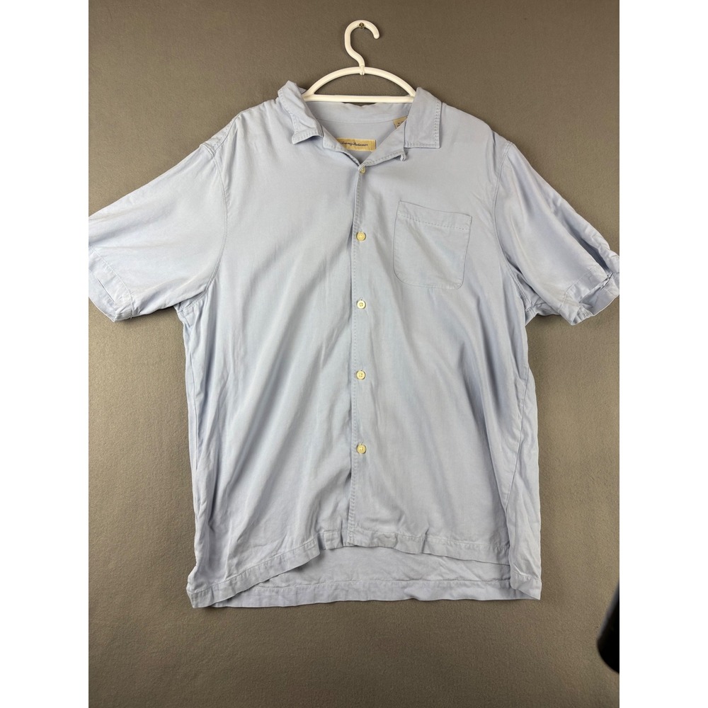 Tommy Bahama Mens XL Light Blue 100% Silk Short Sleeve Button Down Camp Shirt
